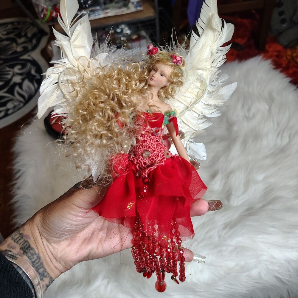 Fairycore Beaded Chime Ornament Wings Red